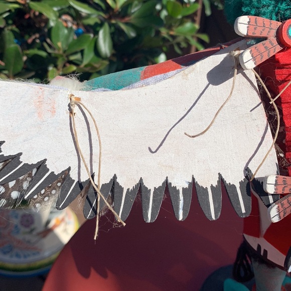 Hopi Indian Kachina Doll wooden, 11” tall wooden stand w feathers wings vintage - Picture 6 of 12